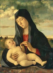 Madonna en kind in een landschap