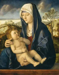 Madonna en kind in een landschap