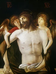 De dode Christus ondersteund door engelen, 1465-1470