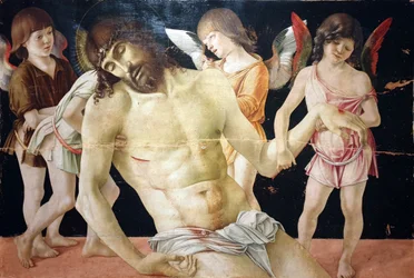 De dode Christus, ondersteund door vier engelen