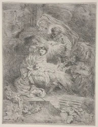 De Geboorte met God de Vader, de Duif van de Heilige Geest en Engelen