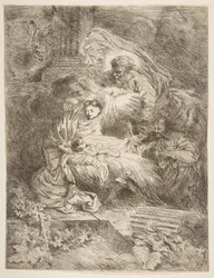 God de Vader die de Maagd en het Kind observeert, engelen aan de rechterkant, ca. 1645-47