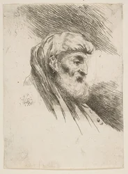 Hoofd van een oude bebaarde man naar rechts, uit de serie Kleine Hoofden in Oriënt..., ca. 1645-1650