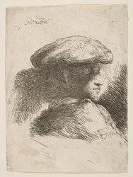 Man in profiel naar rechts, met een bontmuts, uit de serie 