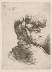 Man in profiel naar rechts, met een bontmuts, uit de serie Kleine Hoofden, ca. 1645-1650