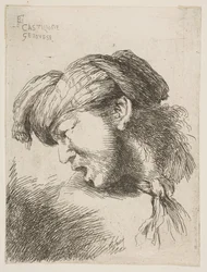 Man met een tulband, een stropdas om zijn nek, naar links gericht, uit de serie..., 1645-1650