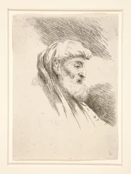 Oude man met lange baard, in profiel, naar rechts gewend, uit de serie Les petites têtes d