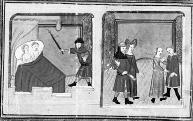 Decameron, Cimon observeert Iphigenia; er wordt een dubbele bruiloft gevierd. Vijfde dag, kort verhaal 4