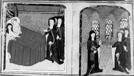 Decameron, De non Isabella wordt betrapt in bed met een minnaar; de abdis scheldt Isabella uit. Negende dag, kort verhaal 2