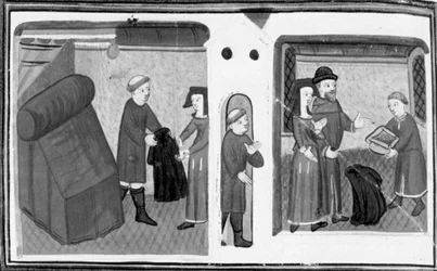 Decameron, De pastoor van Varlungo verpandt zijn jas aan Madame Belcolore; een geestelijke geeft de vrouw een vijzel. Achtste dag, kort verhaal 2