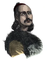 Markos Botsaris (Marco Botzaris) generaal en held van de Griekse Onafhankelijkheidsoorlog 1788-1823 - gravure door Giovanni Boggi