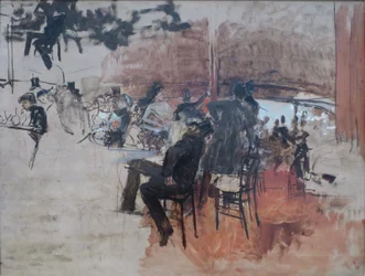 Caféscène door Giovanni Boldini, ca. 1887, olieverf op paneel, Paleis van het Legioen van Eer in Californië