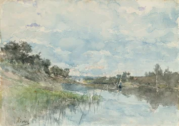 Rivierlandschap met een Vissersboot