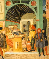 Verhalen van Susanna, circa 1450, rechterzijde van beschilderde kist, detail