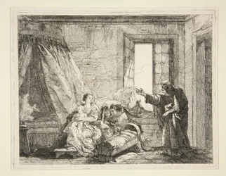 Joseph kondigt Maria het bevel aan om te vertrekken, uit de serie Idee pittoresche sopra la fuga in Egitto (Vlucht naar Egypte)