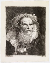 Oude man met een tulband, naar rechts gekeerd