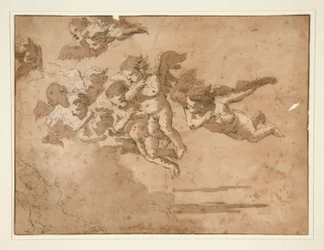 Putti Vliegend in Wolken