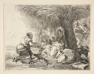 Sint Jozef aanbidt het kindje Jezus, uit de serie Idee pittoresche sopra la fuga in Egitto