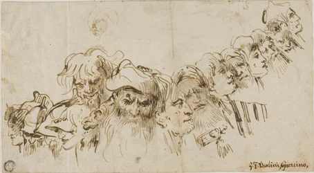 Schetsen van mannenkoppen (recto); Koningin en Page (verso)