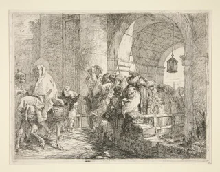 De Aankomst van de Heilige Familie bij de Poort van een Stad, uit de serie Idee pittoresche sopra la fuga in Egitto