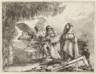 De vlucht, Heilige Familie wandelend met engel