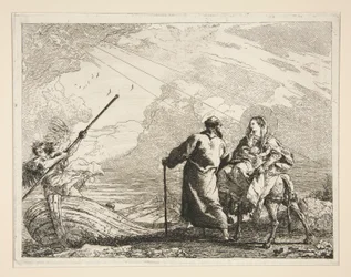 De heilige familie arriveert aan de rand van een rivier, uit de serie Idee pittoresche sopra la fuga in Egitto (Vlucht naar Egypte)