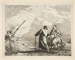 De Heilige Familie bereikt de oever van een rivier, uit de serie Idee pittoresche sopra la fuga in Egitto (Vlucht naar Egypte)
