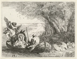 De Heilige Familie Wordt Over de Rivier Gevaren