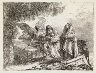 De Heilige Familie begeleid door een engel (De vlucht naar Egypte XII)