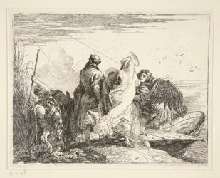 De Heilige Familie bij een rivier, uit de serie Idee pittoresche sulla fuga in Egitto (Vlucht naar Egypte)