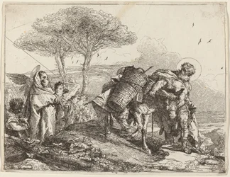 De Madonna en Kind links, met een rij engelen