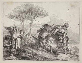 De Madonna met Kind links, met een stoet engelen