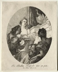 Drie Vrouwen die Geschenken van Marcus Antonius aan Cleopatra Presenteren