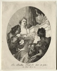 Drie Vrouwen die Geschenken van Marcus Antonius aan Cleopatra Presenteren