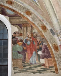 Voorstelling van het geschil tussen Sint Catharina van Alexandrië en de heidenen. Fresco door Giovanni Donato da Montorfano (1460-1502) Milaan, Basilica di Santa Maria delle Grazie
