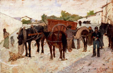 Stoppen in Maremma of scène van het plattelandsleven door Giovanni Fattori (1825-1908)