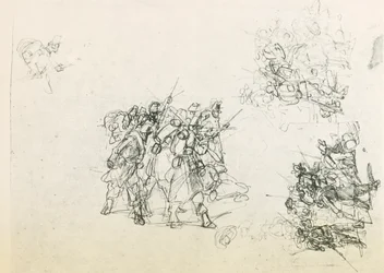 Drie schetsen voor groepen soldaten