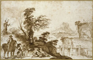 Landschap met een ruiter en een brug