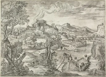 Landschap met een luitspeler