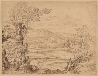 Landschap met een rivier en aquaduct