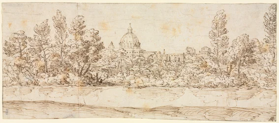 Rivierlandschap met uitzicht op de Sint-Pietersbasiliek