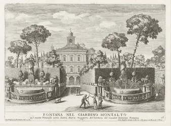 Fonteinen in de tuinen van de Villa Montalto Negroni te Rome - Fontana nel giardino Montalto (...) (titel op object) - Le fontane ne palazzi e ne giardini di Roma (serietitel) - Fonteinen in de paleizen en tuinen van Rome (serietitel)
