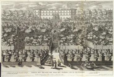 Veduta del Palazzo dal Piano del Giardino con le sue Fontane, uit La Fontane, uitgegeven ca. 1691
