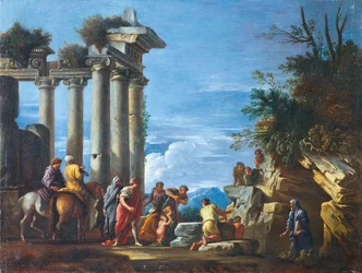 Een tempelruïne met Pythagoras die uit de onderwereld opduikt, tweede helft van de 17e eeuw