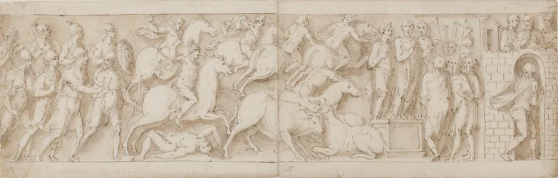 Romeinse boogschutters(?), Romeinse aanval (XCIX); Marcus Aurelius spreekt zijn bewakers toe (C); Marcus Aurelius ontvangt een waarschuwing (CI)
