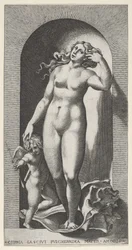 Venus in een nis, staand op een schelp, met Cupido aan haar rechterkant, uit een serie, 1526