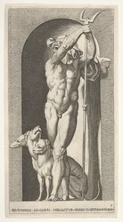 Plaat 7: Pluto in een nis, met een tweetand, met Cerberus naast hem, uit een serie van m..., 1526