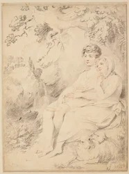 Jonge jongen en een meisje met fluit en schapen