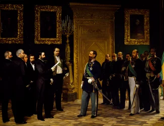 Annexatie van Italië gepresenteerd aan Victor Emmanuel II door Toscaanse afgevaardigden, door Giovanni Mochi, tijdperk van de eenwording, Italië