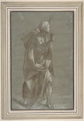Staande Mannelijke Gedrapeerde Figuur met Opgeheven Handen, 1565-71